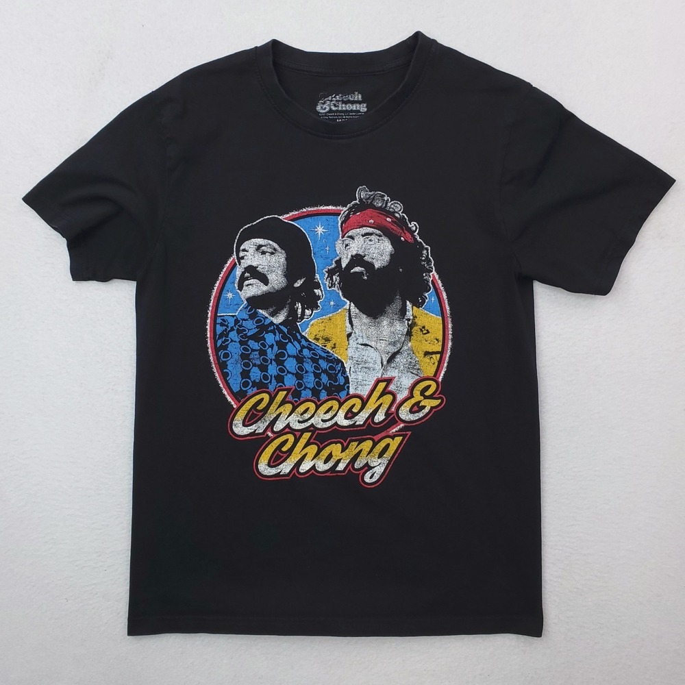 Cheech & Chong Shirt Mens Medium Black Up In Smoke Comedian Allover Print Movie